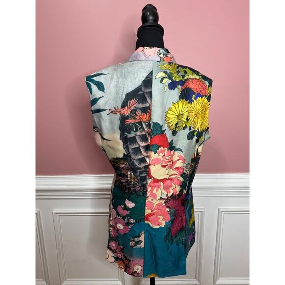 Rochas Floral Printed Blazer Vest Sz 44 Sleeveless Silk Peak Lapel Made in Italy - Picture 2 of 9